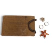 A collection of Silver jewellery including enamelled starfish brooch, rings, 16g, white metal