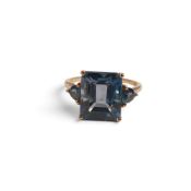 9ct yellow gold ring set Brazilian London Blue topaz octagen. Believed to be a limited edition of