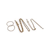 9ct gold collection of items including two broken necklaces and pair of earrings, 5.4g