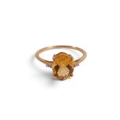 9ct yellow gold citrine & white stone ring, size P/Q. 1.97g.