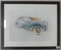 Framed print, Bugatti Type 575c Atlantic, signed Revs Art Le, limited edition no.1 of 26. (H: 45cm x