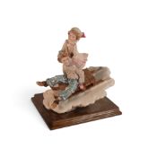A Giuseppe Armani Figure children figure group, Sledding, mounted on wooden plinth, height 25cm