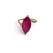 9ct gold ruby & diamond ring size P/Q. 3.75g.