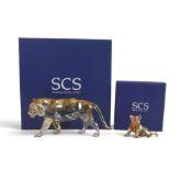 Swarovski Faceted Amber Crystal 'Endangered Wildlife Tiger'(1003148) together with Sitting Tiger Cub