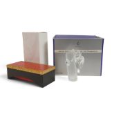 Swarovski Caring and Sharing 1988 trilogy The Woodpeckers with coloured eyes and frosted tree