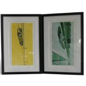 Framed Paul Chenard art prints depicting A.T Goldie Gardner, 1939 MGEX135 landspeed car, achieving