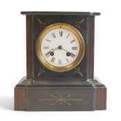 An Architectural Slate Mantel clock with enamel face, ruman numerals, height 22.5cm.