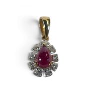 9ct gold ruby & diamond set pendant 12mm high, with COA, 0.95g.