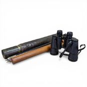 A 18th/19th century Welsh brass, single drawer telescope with leather cover, inscribed Day or Night,
