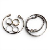Silver hallmarked Accurist ladies watch & silver bracelet, together with 4 silver rings (one gilt)