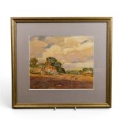 Harry Nixon (1886-1955), framed watercolour depicting country landscape featuring a farm house,