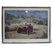 Framed artist proof by Robin Owen, titled Viva Alfa - Forza Ferrari, Piacenza, 14th June 1931. (H: