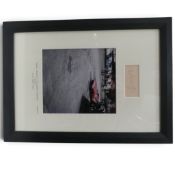 Framed photograph of Piero Taruffi, Scuderia Ferrari, winner 1957 Mille Miglia, with signed slip