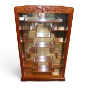 Chinese carved hardwood wall display cabinet, w.51 x d.12 x h.85cm.
