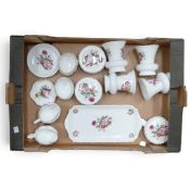 A selection of Coalport China pieces in the Ludlow pattern to include 3 round trinket boxes, 2 cream