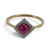 9k gold ruby & diamond set ring, size N. With COA. 1.65g.