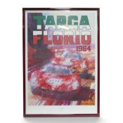 Framed 1964 Targa Florio artwork poster by Dexter Brown. (H: 93cm x W: 64cm)