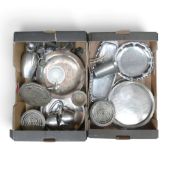 A collection of Silver plate and other metal items to include an engraved Tazza, 2 Cake Stands,
