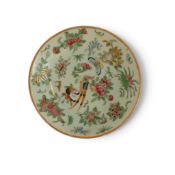 A late 19th Century Chinese Porcelain dish with birds & flowers decorated in typical colours against