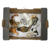 A group of USSR animal figures to include Fox, Squirrel, Zebra, Polar Bear, Mallard, Tiger cub,