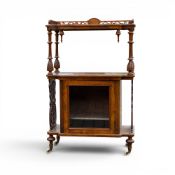 Victorian walnut inlaid shaped music cabinet, w.75 x d.38 x h.115cm.