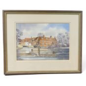 A framed Watercolour of Flatford Mill, Suffolk, signed Melvyn R J Brinkley to bottom left.