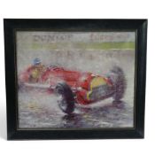 Peter Hearsey, oil on canvas, depicting Juan Manuel Fangio driving the Alfa Romeo 158 and