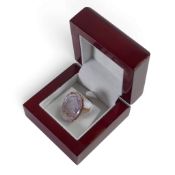 9k gold set large pink amethyst & diamond set ring, size M/N, with COA,11.05g.