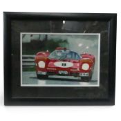 Framed art print by M Gidden depicting no.8 Ferrari 512S at Le Mans. (H: 39.5cm x W: 49.5cm)