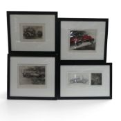 A collection of limited edition Peter Hearsey copper plate etchings featuring Fangio and
