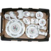 A selection of Coalport China pieces in the Ming Rose pattern to include 2 round Trinket boxes,
