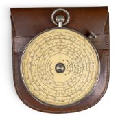 Fowlers Twelve-Ten Patent calculator, d.8.5cm in original leather case.