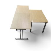 Beech laminate office table with two folding tables with chrome plated steel frame and supports.