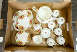 Royal Albert 'Old Country Roses' twenty one piece tea set to include:- Tea pot, six tea cups, six