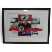 Framed artwork by Julian Thomson Ferrari 250 GTO designer notes, featuring multi-image photograph