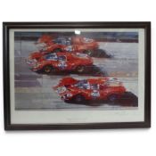 Framed artwork by Dexter Brown depicting Ferrari 330 P4 421P 1967, Daytona 24hr, limited edition