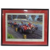 Framed Nicholas Watts artwork, titled Ferrari - The First GP Victory, limited edition no.302 of 500,