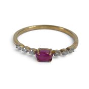 9ct gold diamond & ruby set ring, size N/O. With COA. 1.19g.