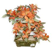 Chinese handcrafted hardstone Bonsai tree, featuring translucent carved red hardstone/jade peony