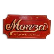 Wooden Autodromo Nazionale Monza decorative sign in red, featuring classic retro motorsport