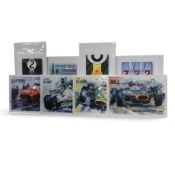 A collection of four Racing Legend art prints by John Ketchell featuring Surtees, Hunt, Hill and