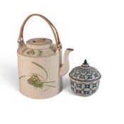 A large 20th Century Chinese Porcelain Tea Kettle, decorated a birds and flowers pattern, together