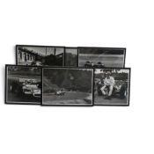 Framed black and white classic motorsport photographs featuring Phil Hill, 1961 Italian GP and