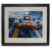 Framed artwork by John Ketchell titled Bellissimo, 1971 Spa 1000km, Derek Bell/Jo Siffert, Porsche