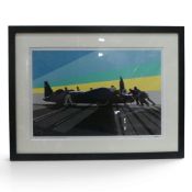 Framed Joel Clark art print, Bluebird CN7, Pushing Back, limited edition no.2 of 100. (H: 37cm x