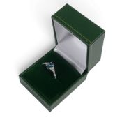 14k white gold indicolite & diamond ring size N. With COA. 2.23g.