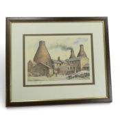 A signed print 'teapot factory', by Anthony Forster, measuring approx 20cm x 27.5cm not including