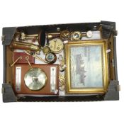 A Selection of Nautical items to include:- Compass, miniature Chadburn ornament, ships wheel,