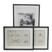 Framed Ferrari technical cutaway drawings featuring Ferrari F156 1961 and Ferrari Dino 246 1958 F1