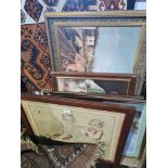 A quantity of pictures and a firescreen